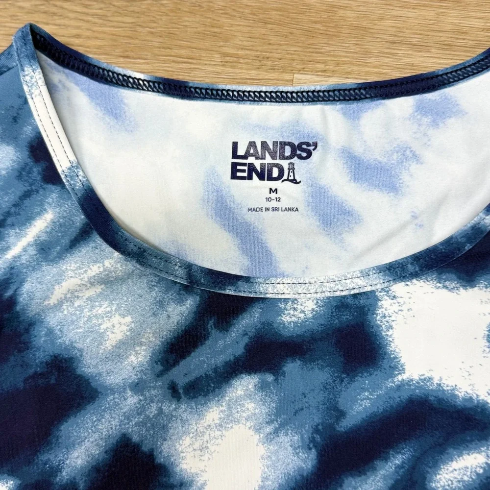 Lands' End Long Sleeve Rash Guard Swim Shirt Womens Size M 10-12 Blue Tie-Dye
